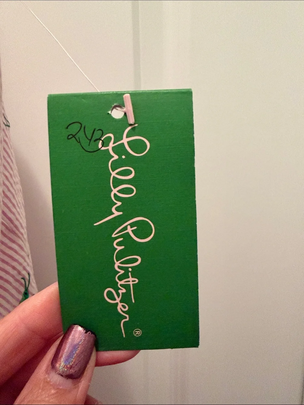NWT Lilly Pulitzer Pink/White Strapless Seersucker Dress with Green Embroidery - Picture 3 of 7